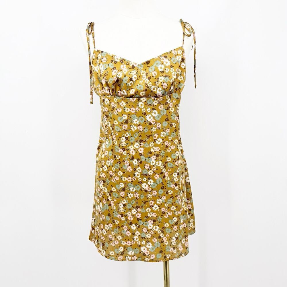 Lush Floral Mini Dress Tie Strap Cottagecore Boho M Y2k Coquette Romantic Summer